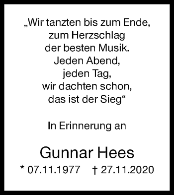 Traueranzeige von Gunnar Hees von Siegener Zeitung