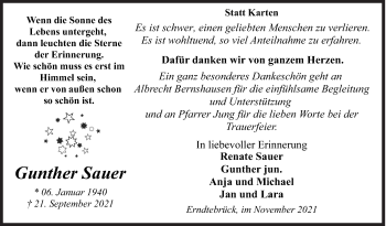 Traueranzeige von Gunther Sauer von Siegener Zeitung