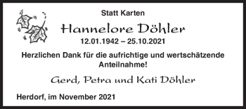 Traueranzeige von Hannelore Döhler von Siegener Zeitung