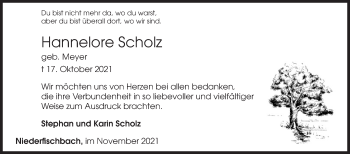 Traueranzeige von Hannelore Scholz von Siegener Zeitung