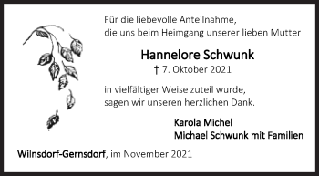 Traueranzeige von Hannelore Schwunk von Siegener Zeitung