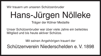 Traueranzeige von Hans-Jürgen Nölleke von Siegener Zeitung