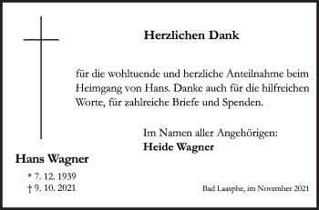 Traueranzeige von Hans Wagner von Siegener Zeitung