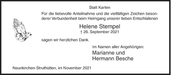 Traueranzeige von Helene Stempel von Siegener Zeitung