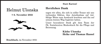 Traueranzeige von Helmut Ulonska von Siegener Zeitung
