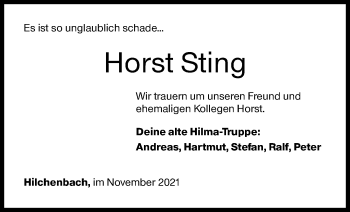 Traueranzeige von Horst Sting von Siegener Zeitung
