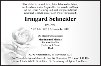 Traueranzeige von Irmgard Schneider von Siegener Zeitung