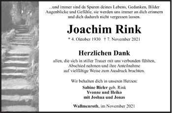 Traueranzeige von Joachim Rink von Siegener Zeitung