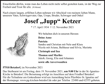 Traueranzeige von Josef Ketzer von Siegener Zeitung
