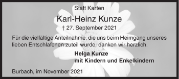 Traueranzeige von Karl-Heinz Kunze von Siegener Zeitung