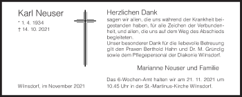 Traueranzeige von Karl Neuser von Siegener Zeitung