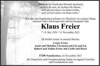 Traueranzeige von Klaus Freier von Siegener Zeitung