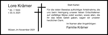 Traueranzeige von Lore Krämer von Siegener Zeitung