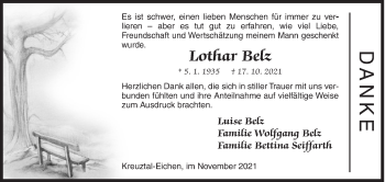 Traueranzeige von Lothar Belz von Siegener Zeitung