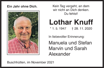 Traueranzeige von Lothar Knuff von Siegener Zeitung