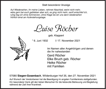 Traueranzeige von Luise Röcher von Siegener Zeitung