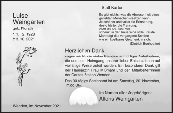 Traueranzeige von Luise Weingarten von Siegener Zeitung