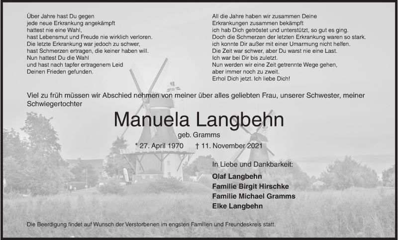  Traueranzeige für Manuela Langbehn vom 13.11.2021 aus Siegener Zeitung