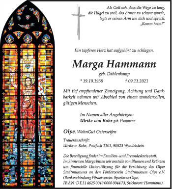 Traueranzeige von Marga Hammann von Siegener Zeitung