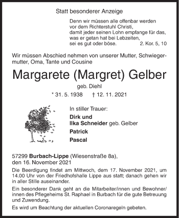 Traueranzeige von Margarete Gelber von Siegener Zeitung
