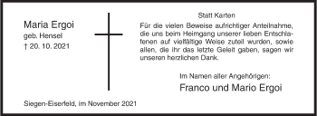 Traueranzeige von Maria Ergoi von Siegener Zeitung