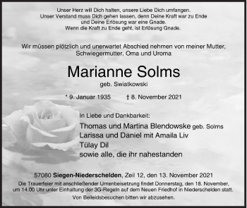 Traueranzeige von Marianne Solms von Siegener Zeitung