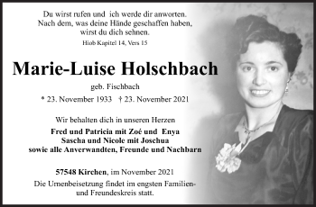Traueranzeige von Marie-Luise Holschbach von Siegener Zeitung