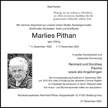 Traueranzeige von Marlies Pithan von Siegener Zeitung