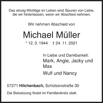 Traueranzeige von Michael Müller von Siegener Zeitung