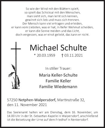 Traueranzeige von Michael Schulte von Siegener Zeitung