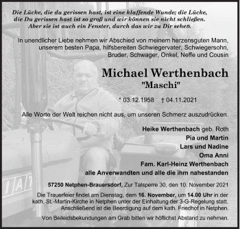 Traueranzeige von Michael Werthenbach von Siegener Zeitung