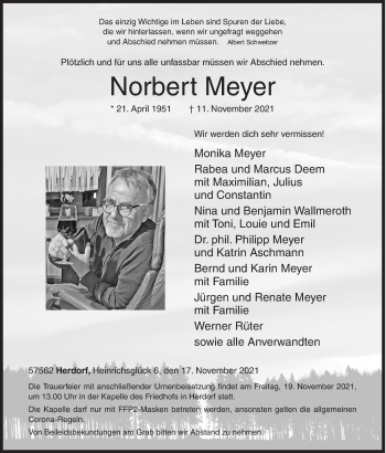 Traueranzeige von Norbert Meyer von Siegener Zeitung