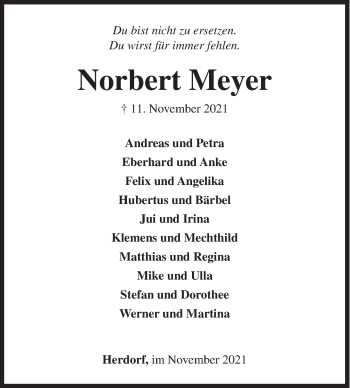 Traueranzeige von Norbert Meyer von Siegener Zeitung