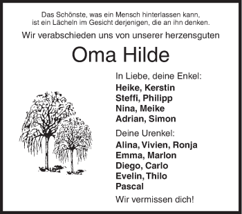 Traueranzeige von Oma Hilde  von Siegener Zeitung