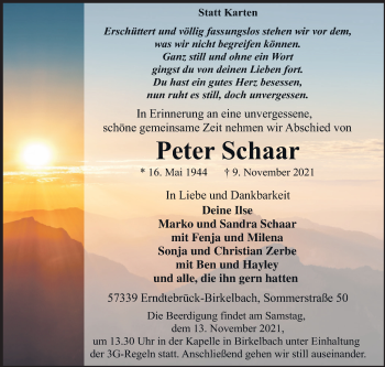 Traueranzeige von Peter Schaar von Siegener Zeitung