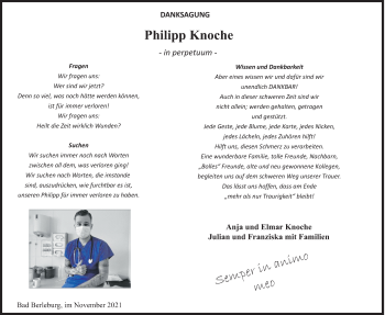 Traueranzeige von Philipp Knoche von Siegener Zeitung