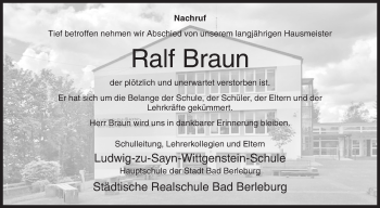 Traueranzeige von Ralf Braun von Siegener Zeitung