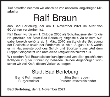 Traueranzeige von Ralf Braun von Siegener Zeitung
