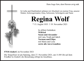 Traueranzeige von Regina Wolf von Siegener Zeitung