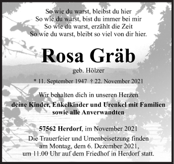 Traueranzeige von Rosa Gräb von Siegener Zeitung