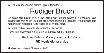 Traueranzeige von Rüdiger Bruch von Siegener Zeitung
