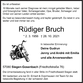 Traueranzeige von Rüdiger Bruch von Siegener Zeitung