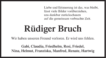 Traueranzeige von Rüdiger Bruch von Siegener Zeitung