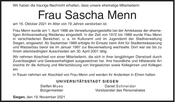Traueranzeige von Sascha Menn von Siegener Zeitung