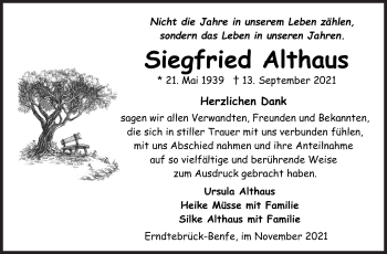 Traueranzeige von Siegfried Althaus von Siegener Zeitung