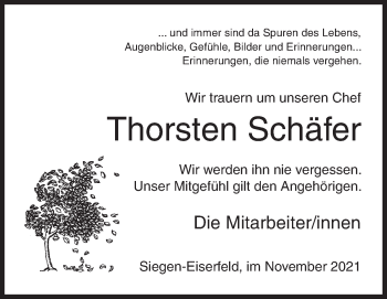 Traueranzeige von Thorsten Schäfer von Siegener Zeitung