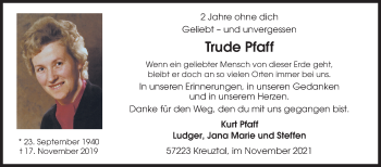 Traueranzeige von Trude Pfaff von Siegener Zeitung