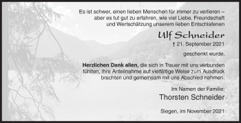 Traueranzeige von Ulf Schneider von Siegener Zeitung