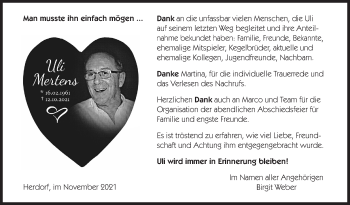 Traueranzeige von Uli Mertens von Siegener Zeitung