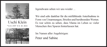 Traueranzeige von Uschi Klein von Siegener Zeitung